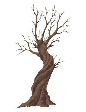 Old dead tree, rough spooky bark, dry naked branch silhouette. Vector scary Illustrazione stock