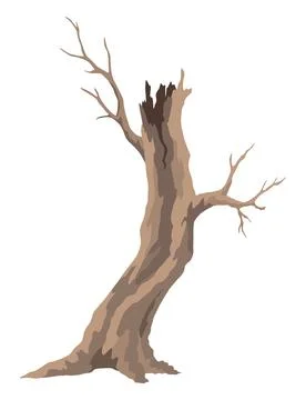 Old dead tree, rough spooky bark, dry naked branch silhouette. Vector scary Illustrazione stock