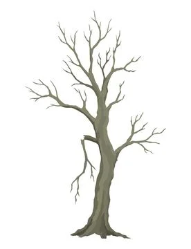 Old dead tree, rough spooky bark, dry naked branch silhouette. Vector scary Illustrazione stock