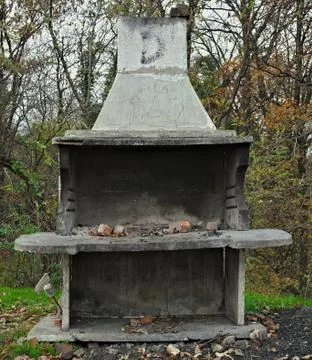 Old decayed and damaged empty barbeque place Stock Photos
