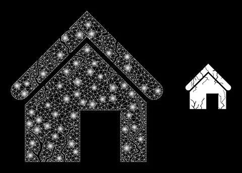 Old Decayed House Icon - Carcass Mesh with Light Spots Stock Illustration