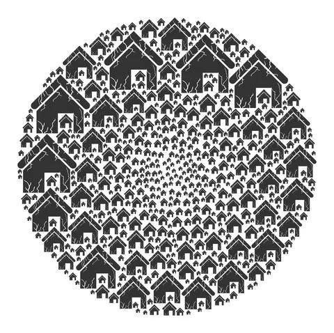 Old Decayed House Icon Round Cluster Mosaic Stock Illustration