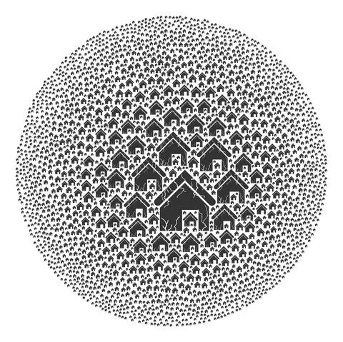 Old Decayed House Icon Spheric Bubble Collage Stock Illustration