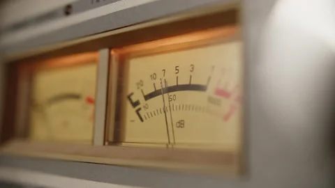 Old decibel level meter on a tape recorder Stock Footage 245691218