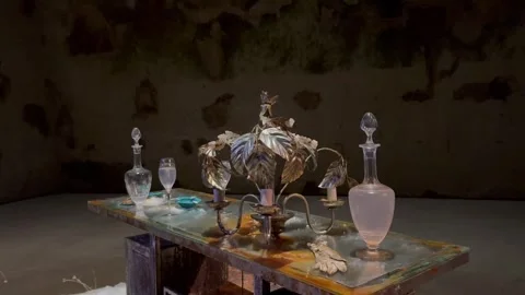 Old decorations inside a dark underground tunnel Stock Footage 254588595