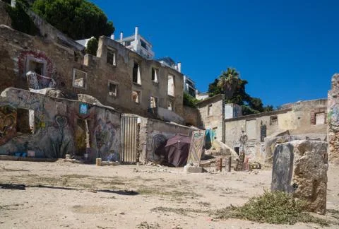 Old defect buildings in lisbon Stock Photos