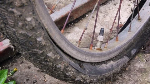 Old deflated tire on bicycle Video stock 75236978