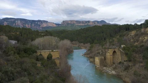 Old delapidated and broken bridge near Aguero, Spain Stock Footage 102513580