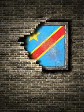 Old Democratic Republic of Congo flag in brick wall Stock Illustration
