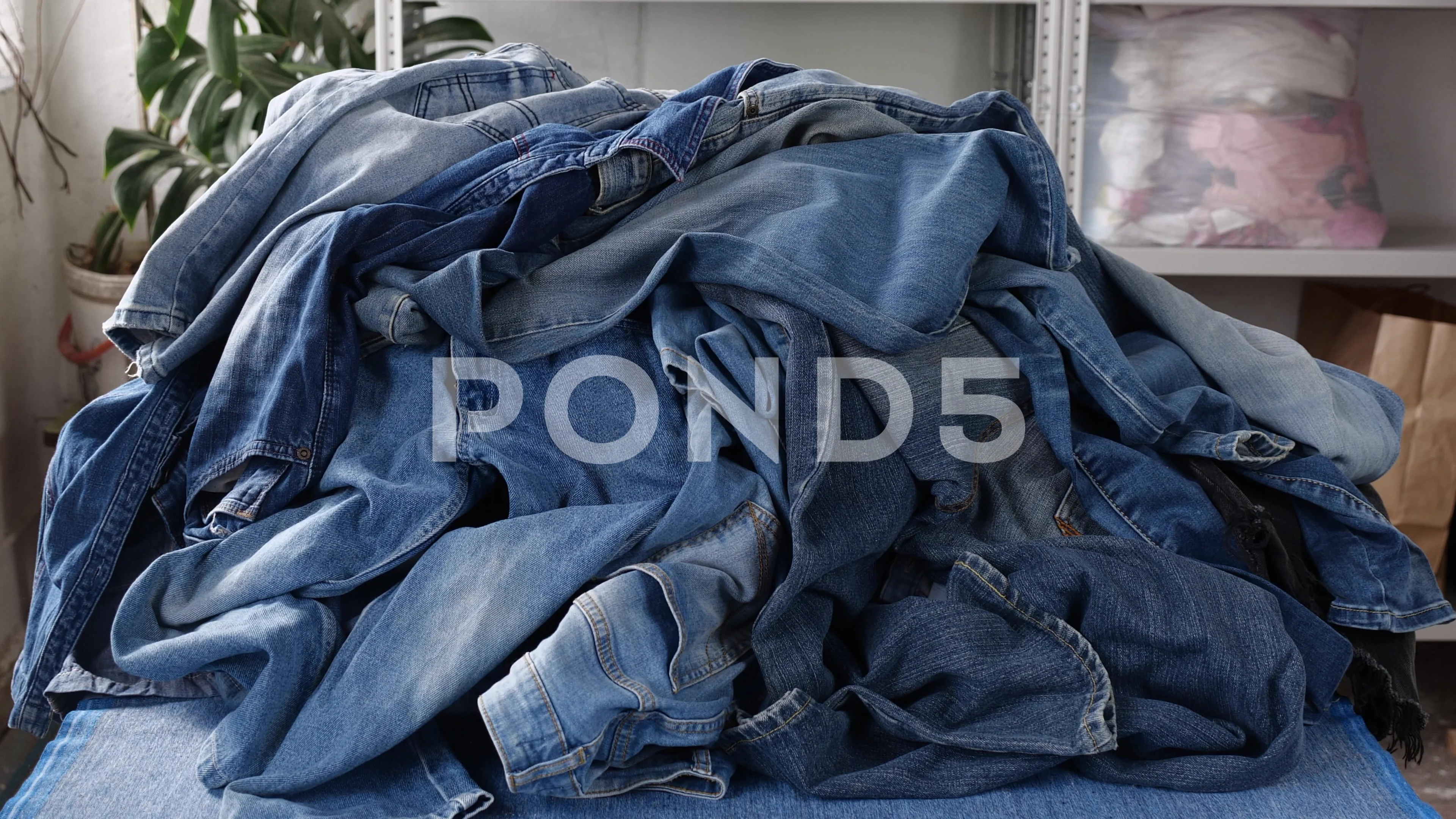 Pink Denim Fabric. Jeans Background Stock Footage - Video of