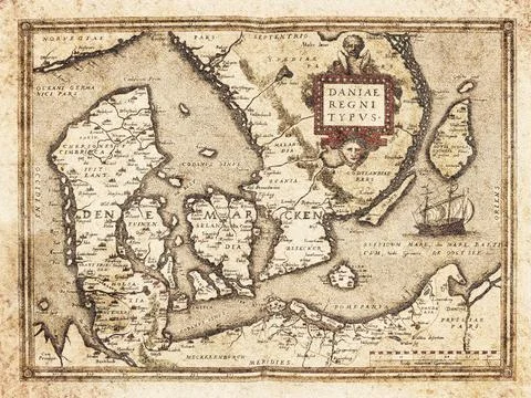 Old Denmark Map (1570)  Historical Map Of Scandinavia Region Stock Illustration