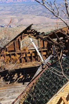 Old derelict house that really needs a new roof. Jerome, Arizona. Stock Photos
