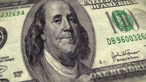 Old Design USD $100 Banknotes Sliding in Close-Up Macro Loop Animation Stock Footage 292323743