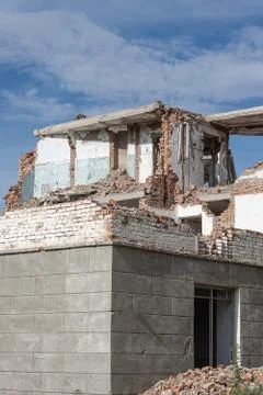 The old destroyed brick multi-storey building Stock Photos