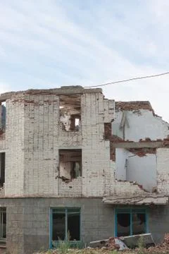 The old destroyed brick multi-storey building Stock Photos