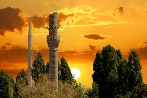 An old destroyed minaret and a solid minaret Stock Photos