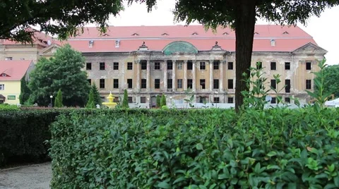 Old devastated castle and palace complex in Zary town, Poland Stock Footage 40296912