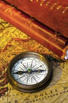Old diary and compass Stock-Fotos