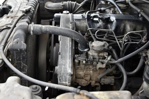 The old diesel engine is started. Stock Photos