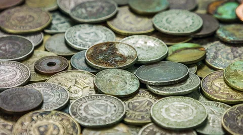 Old different coins  from different periods. Close up rotation. Stock Footage 61825223