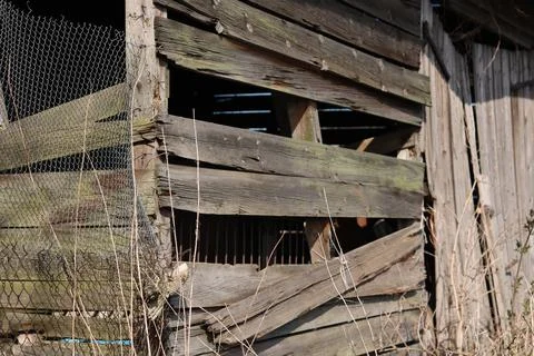 Old, dilapidated barn, boards falling off. Stock Photos