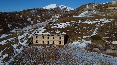 Old dilapidated fortifications on top of Monte Baldo Stock Footage 122645397