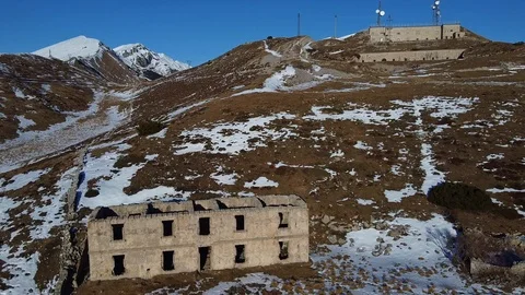 Old dilapidated fortifications on top of Monte Baldo Stock Footage 122646040