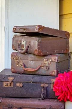 Old Dilapidated Suitcase Stack Stock Photos