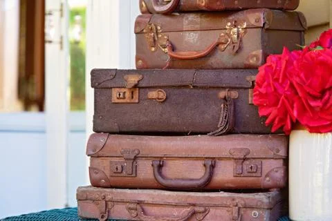 Old Dilapidated Suitcase Stack Stock Photos
