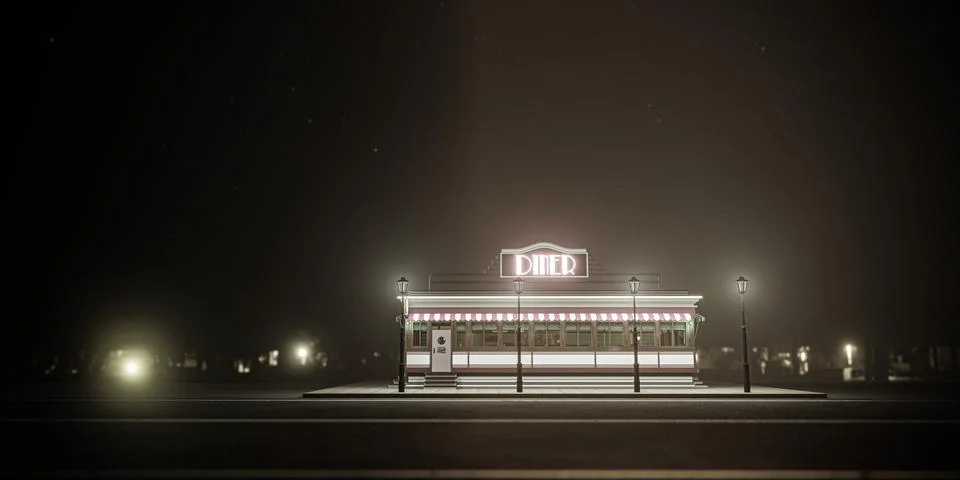 Old diner night scene Stock Illustration