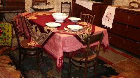 Old dining room set in ethno house Stock-Footage 47748514