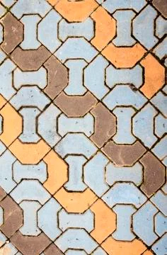 Old dirty brick pattern walkway. Stock Photos