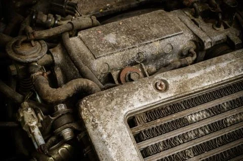Old dirty car engine Stock Photos