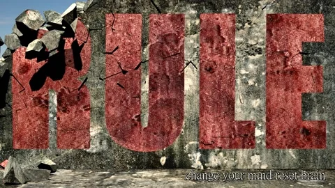 Old dirty collapsing concrete wall with red RULE words 库存影片 107701990