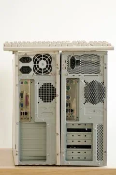 Old dirty computers and keyboard Stock Photos