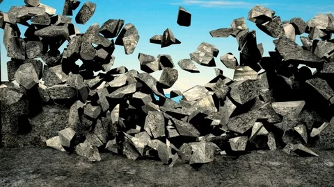 Old dirty concrete wall collapsing to reveal sky clouds sea Stock Footage 107254501