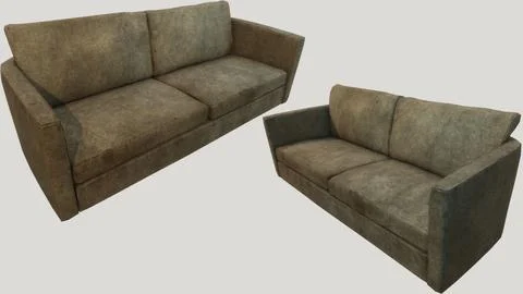 Old Dirty Couch 02 Brown PBR 3D Model