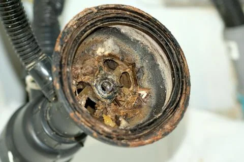 Old dirty drain system from the kitchen. Foto stock