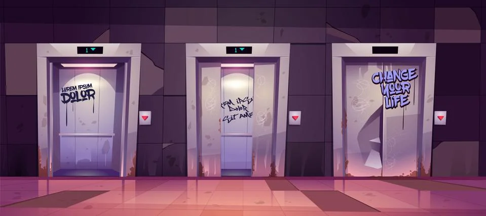 Old dirty hallway with broken elevator doors Stock-Illustration