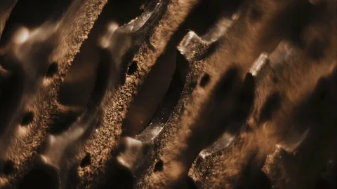 Old dirty mechanical cogwheels movement in macro view. Retro technology concept. Stock Footage 76611724