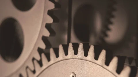 Old dirty metallic clock cogwheels macro detail 4K Stock Footage 98079692