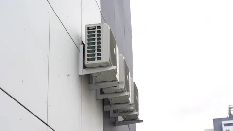 Old dirty rusty air conditioners in apartment buildings. Stock Footage 166995737