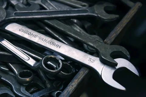 Old dirty wrenches Stock Photos