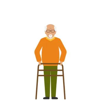 Old Disabled Man Isolated on White Background Stock Illustration