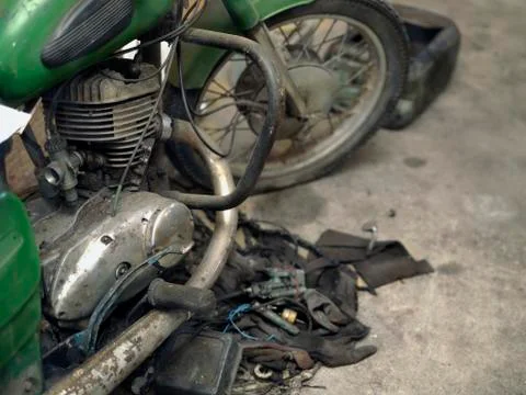 Old disassembled motorcycle Фото