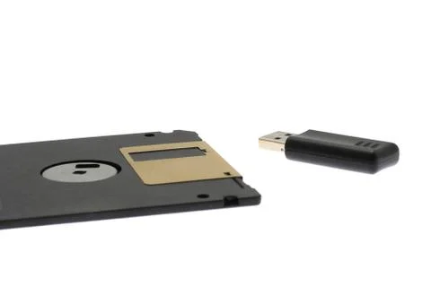 Old diskette and USB 스톡 사진