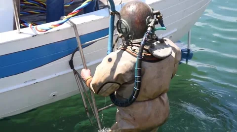 An old diver plunges Video stock 63931334