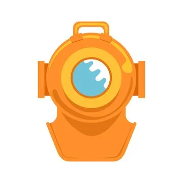 Old diving helmet. Vector cartoon illustration on white. Stock Illustration