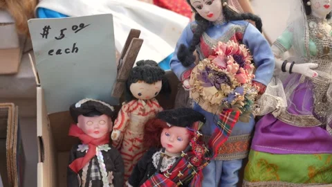 Old Dolls for Sale at an Antique Faire Stock Video Pond5
