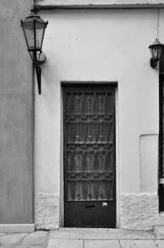 Old door with metal pattern 스톡 사진